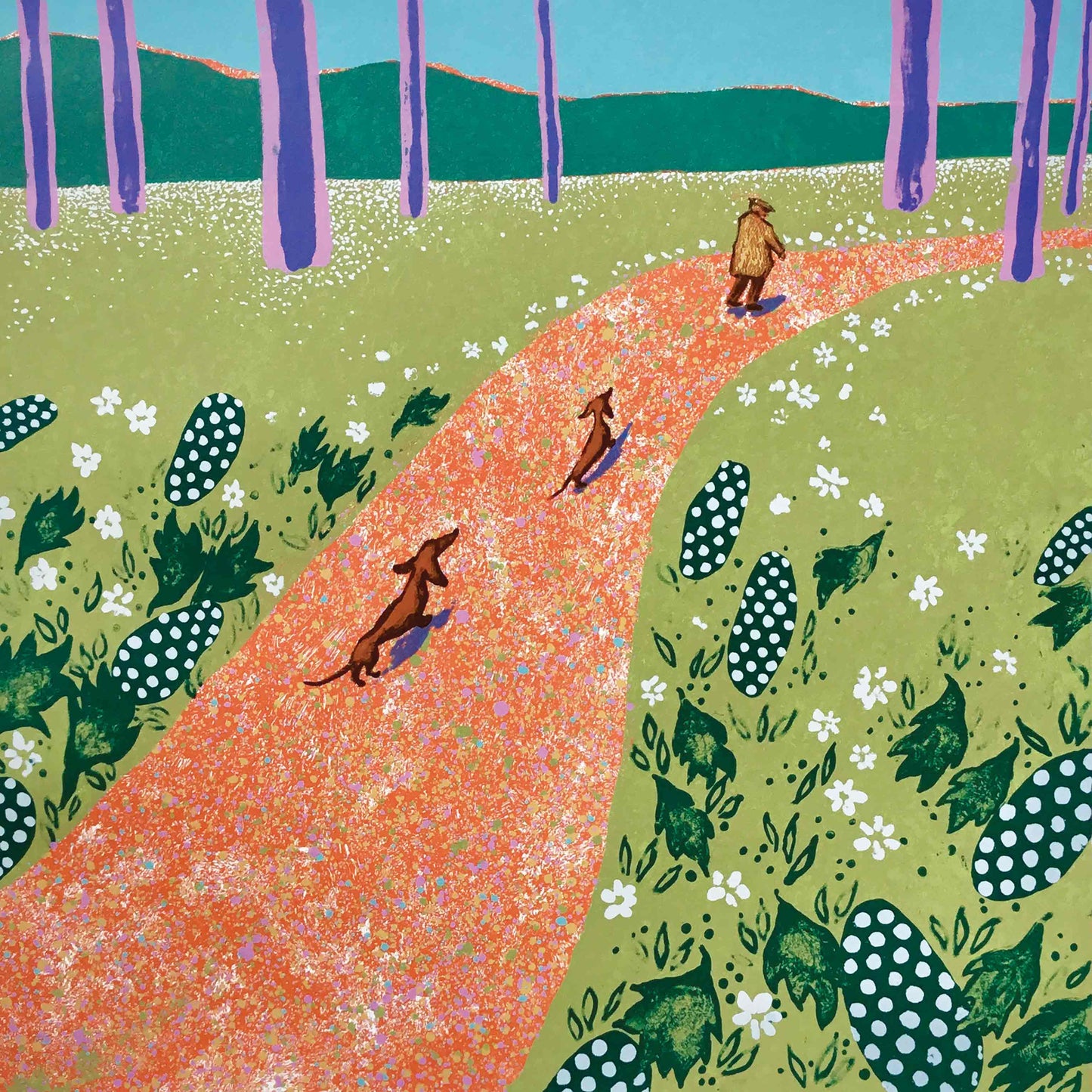 Hockney's Dogs - from a silkscreen print by Mychael Barratt - Greetings card