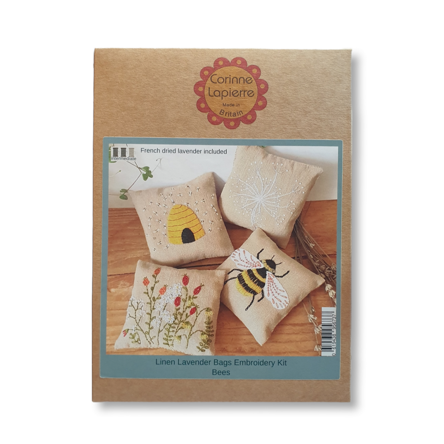 Bees- Linen Lavender Bags Embroidery Kit
