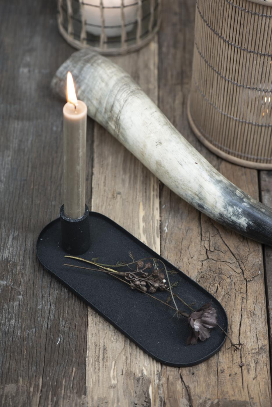 Candle Holder- Metal Tray- Black