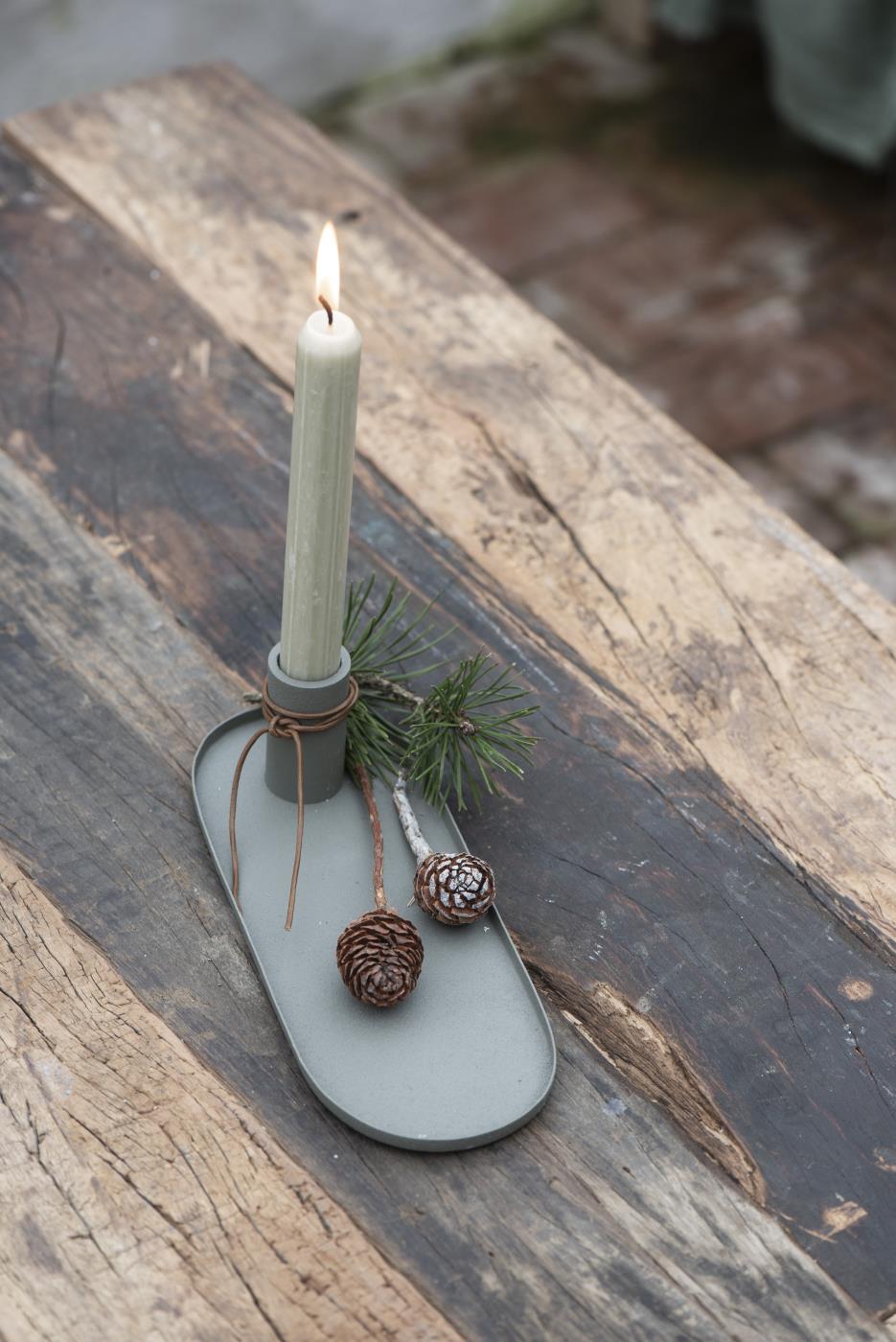 Candle Holder- Metal Tray- Dusty Green