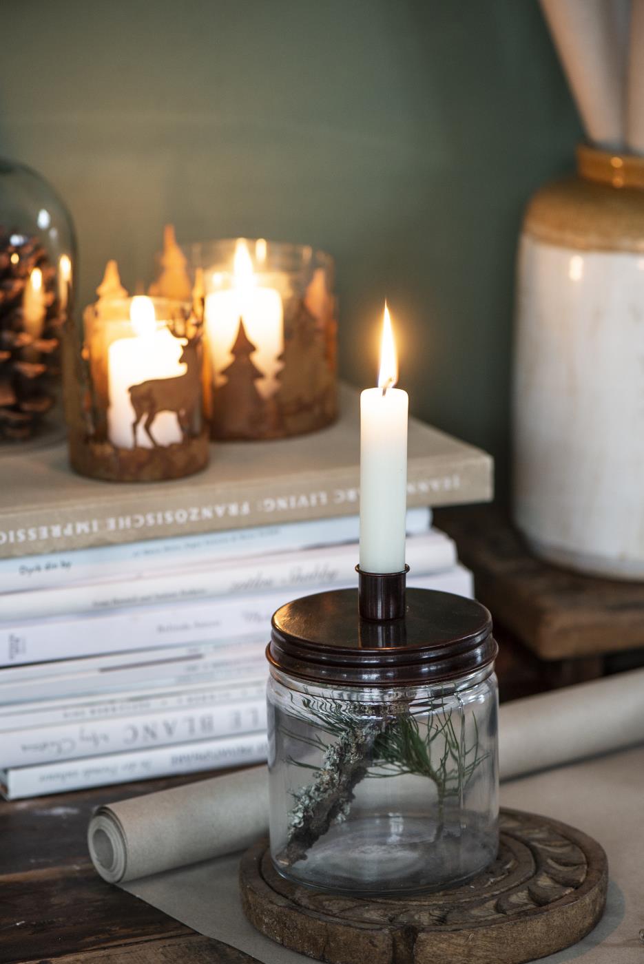 Candle Holder- Glass with Black metal Screw Lid