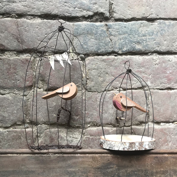 Naive bird rusty wire cage-Small