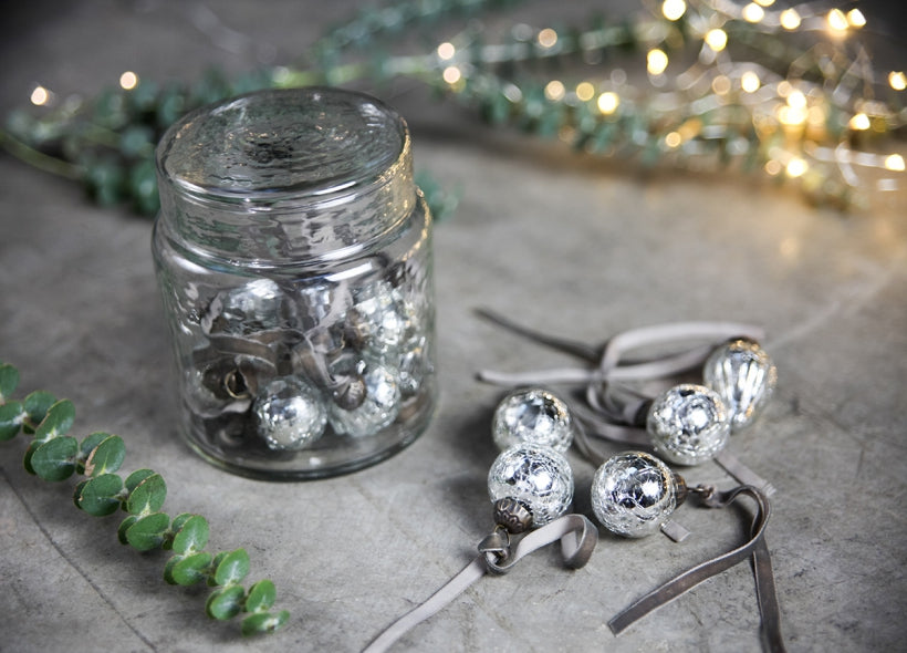 Adisa Bauble jar with 16 baubles- antique silver