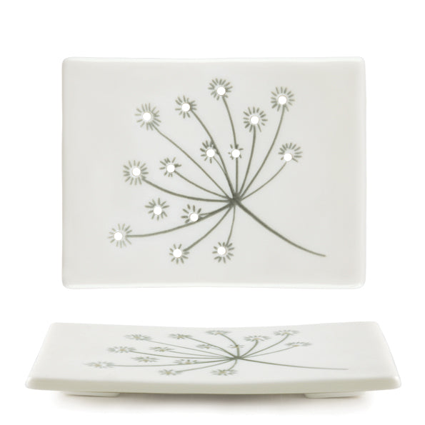 Porcelain soap dish / stand - Cow Parsley