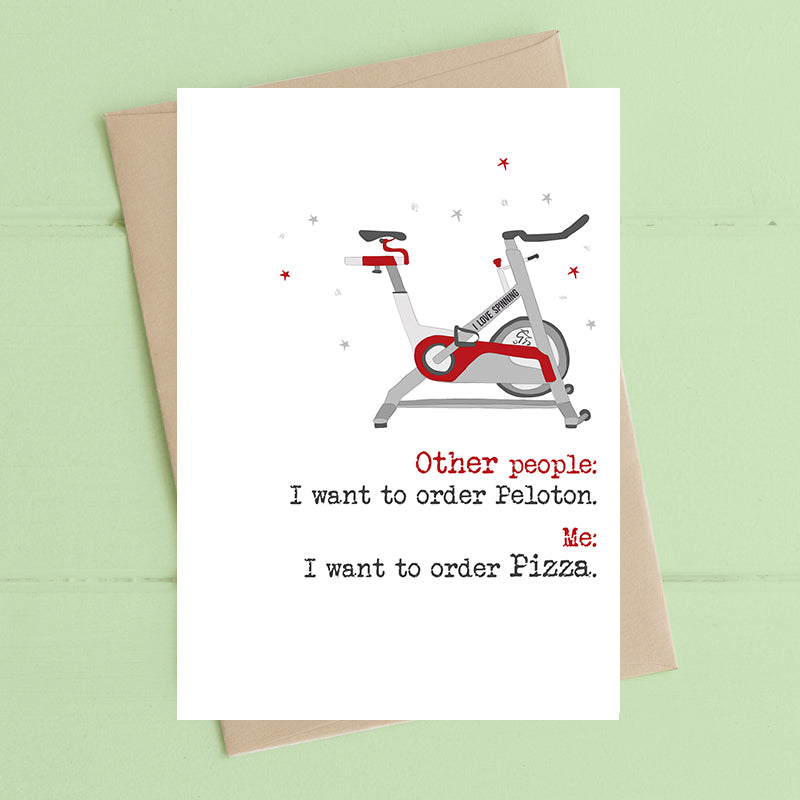 Peloton vs pizza - greetings card