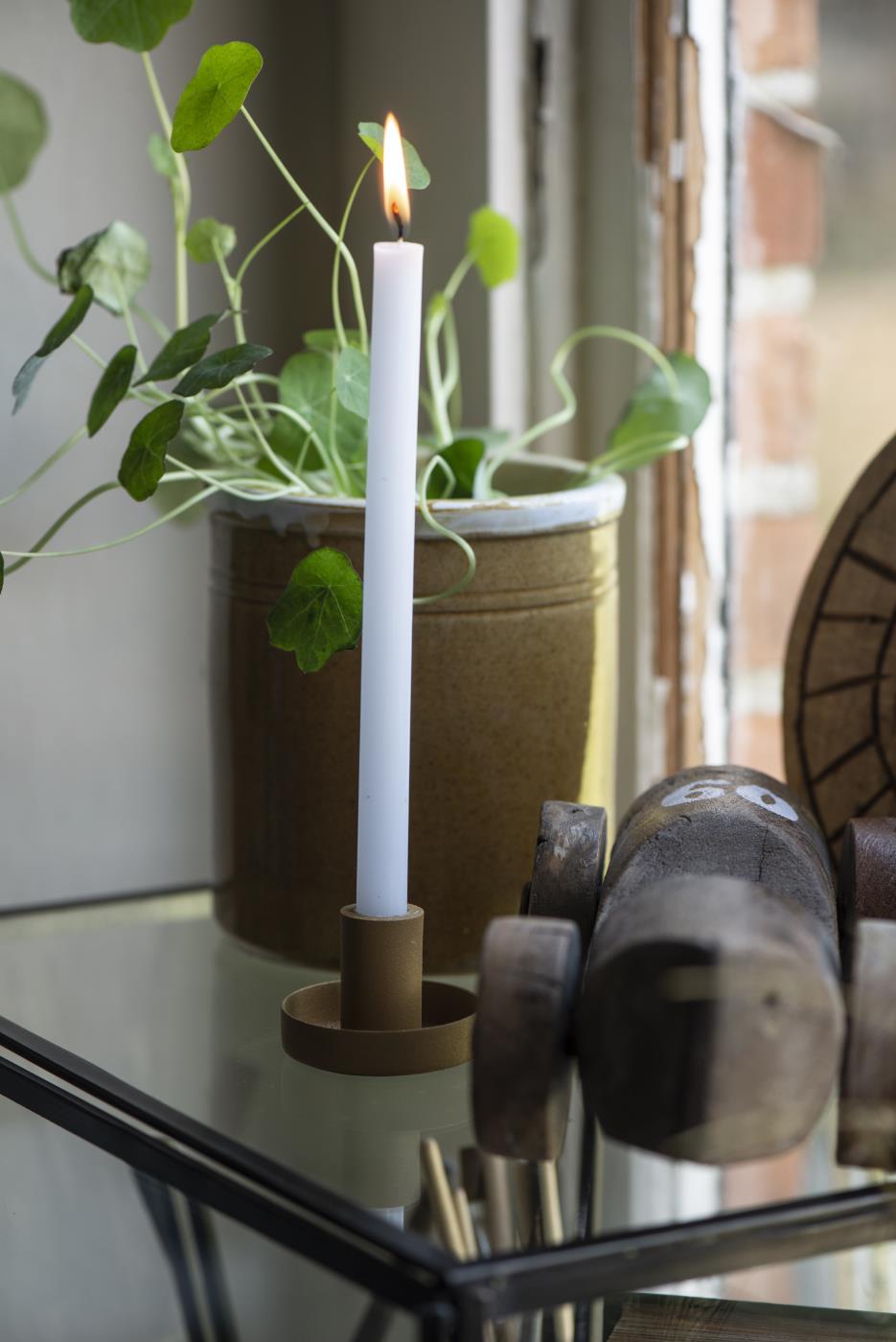 Mustard Yellow Metal Taper Candle Holder