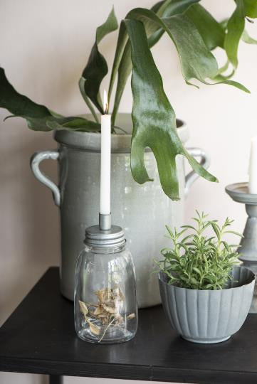 Candle Holder - Glass Jar with Metal Lid and 12 taper candles