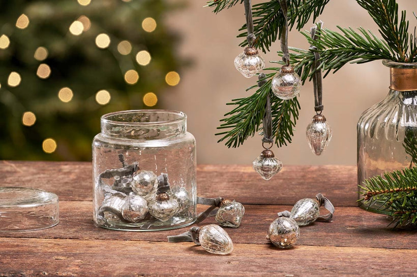 Adisa Bauble jar with 16 baubles- antique silver