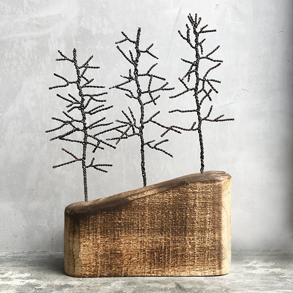 Three Wire Winter Trees on Wood
