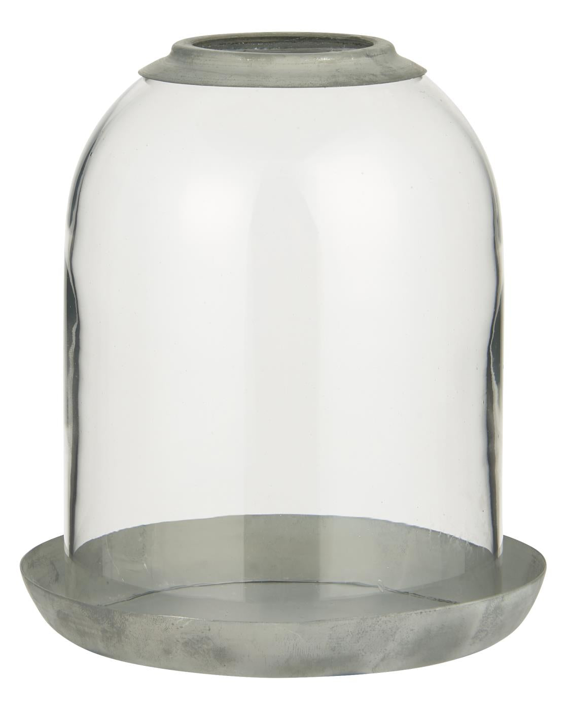 Glass cover with a hole in the top and metal tray