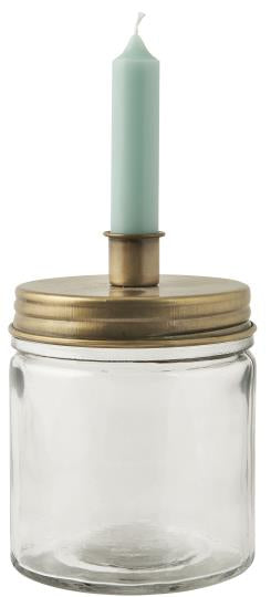 Candle Holder- Glass with Antique brass lid