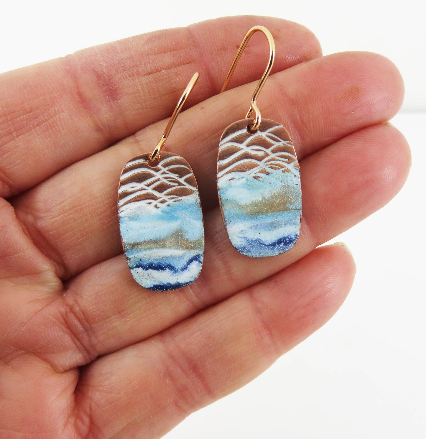 Enamel & Textured Copper Earrings - Multicolor Enamel