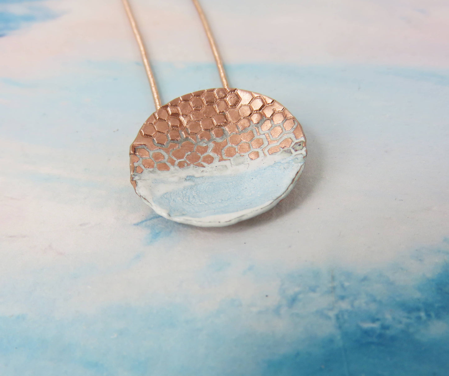 Round, Domed and Textured Copper Pendant with Enamel