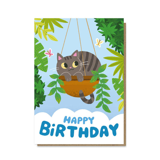 Cat in Basket Birthday Card