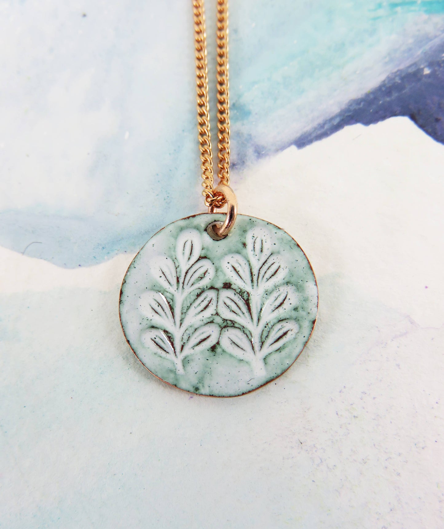 Leaf Textured Stamped Copper Small Disc Pendant