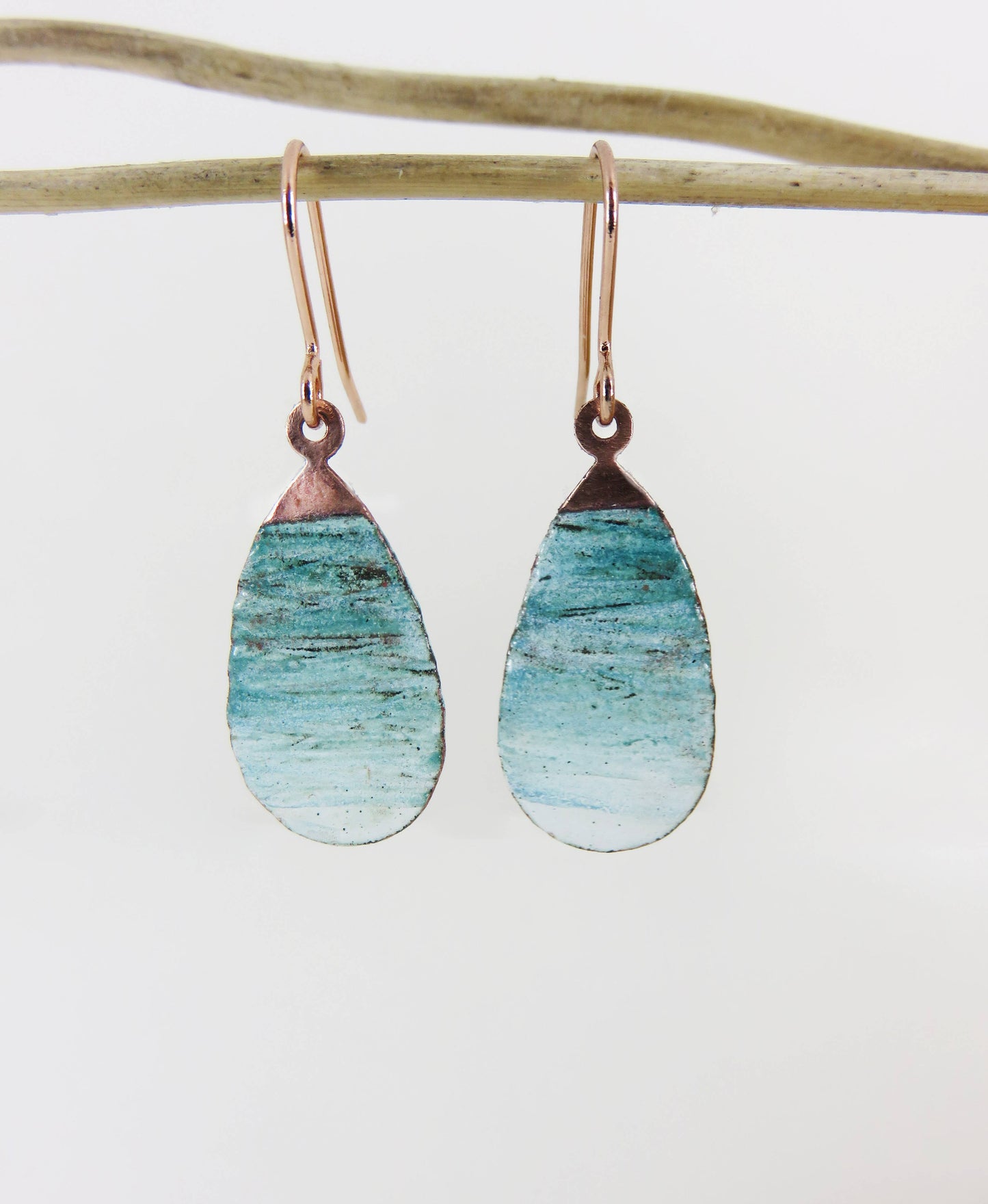 Enamel Ombre Style Textured Copper Dangle Earrings