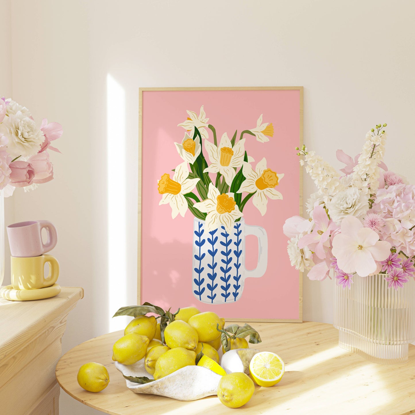 DAFFODIL JUG - PINK ART PRINT: A4