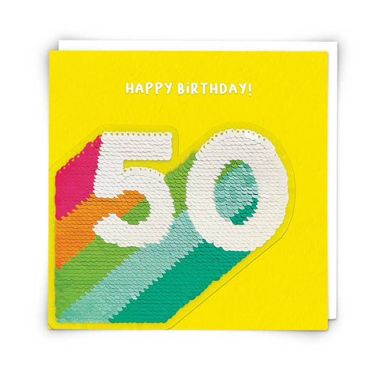 Stripe 50th Birthday Card with Reusable Sequin Patch