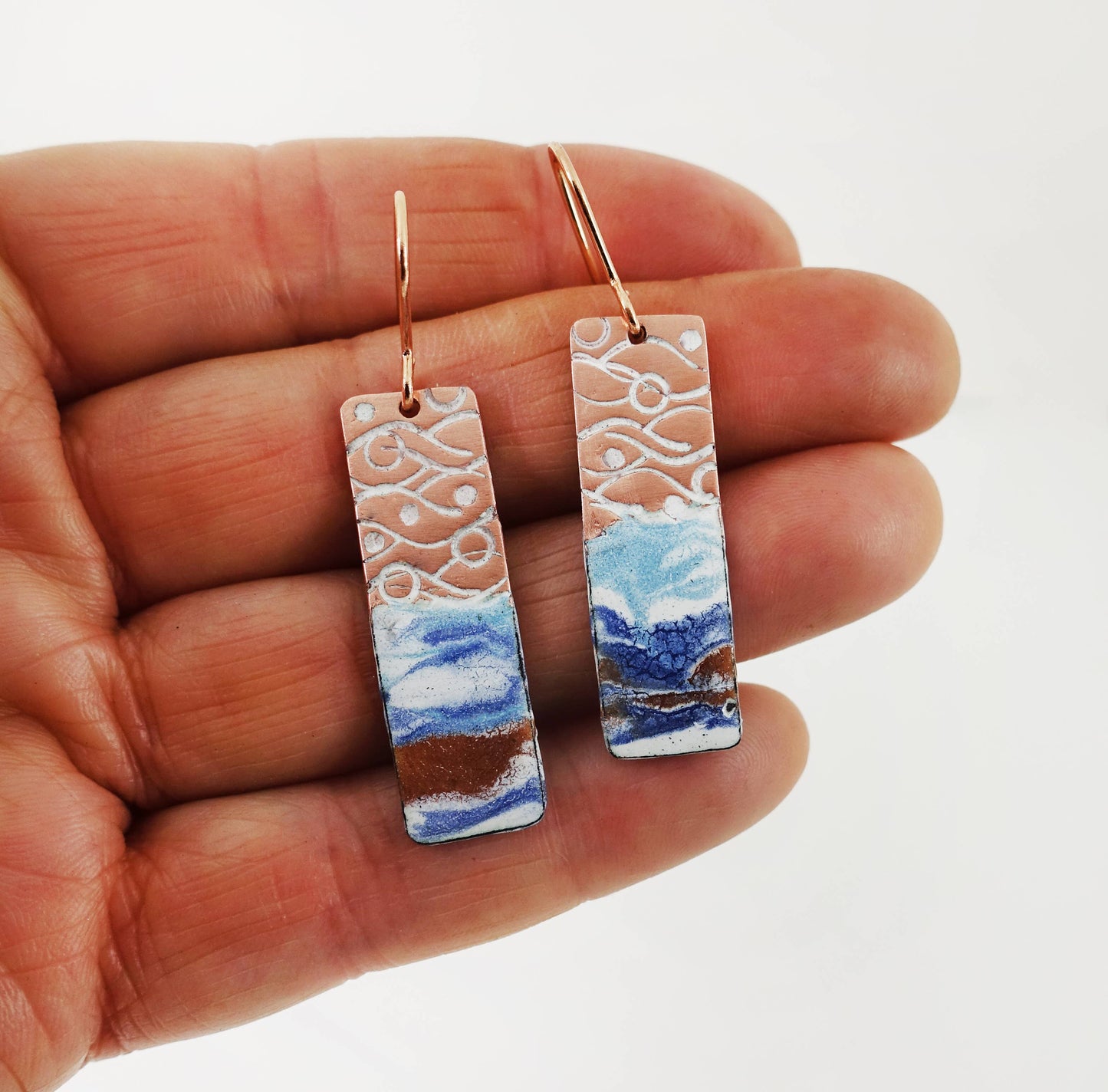Enamel & Textured Copper Earrings - Multicolor Enamel