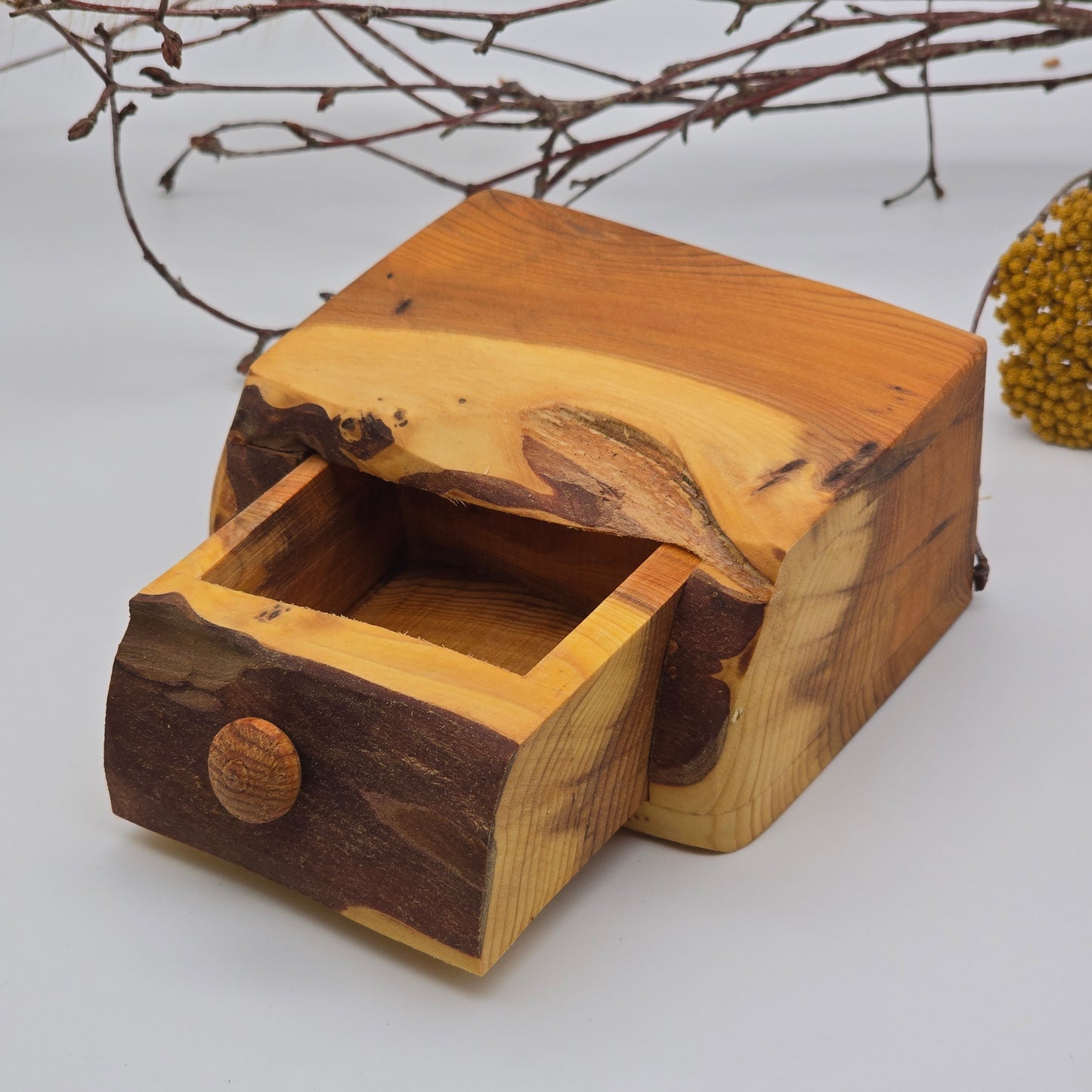Natural edge wooden box - Yew
