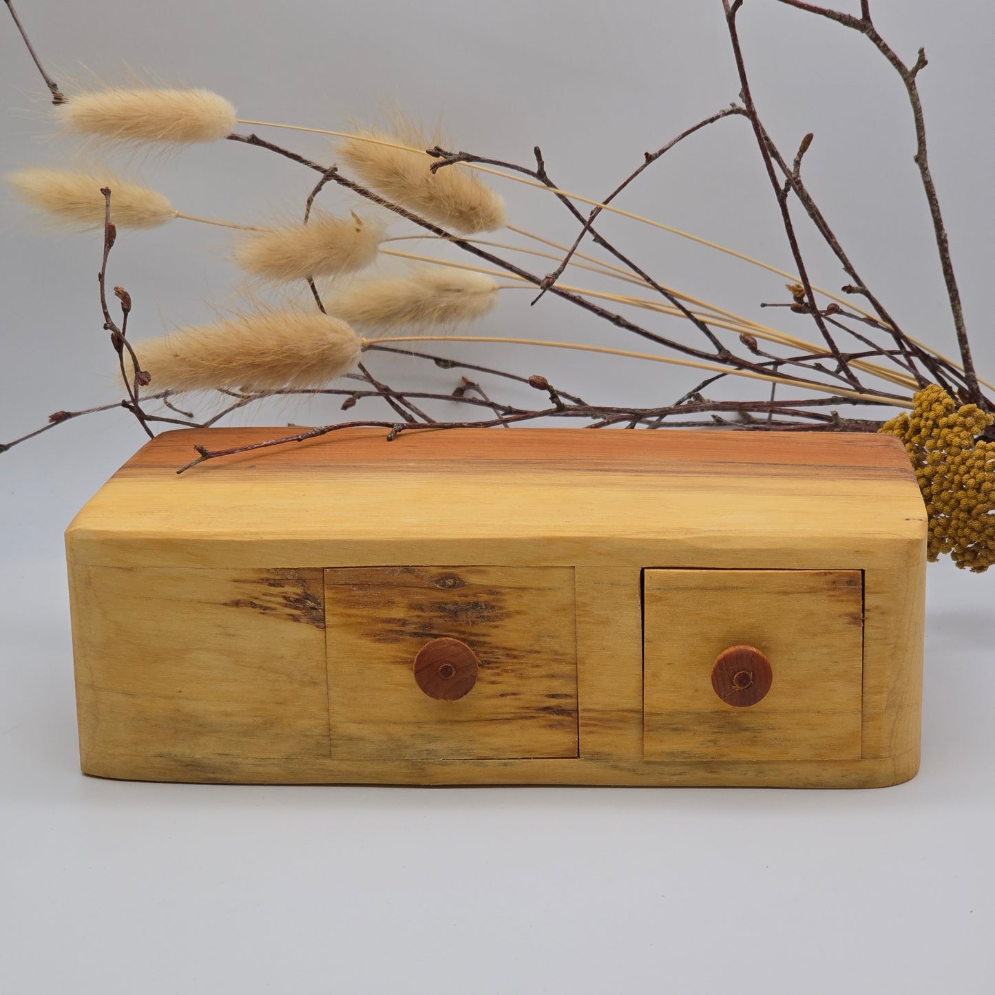 Natural edge wooden box, double with secret drawer - Yew