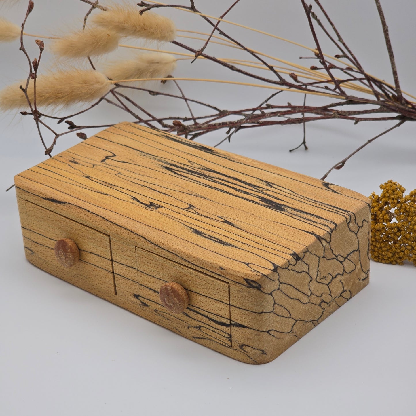 Natural edge wooden double box - Spalted Beech