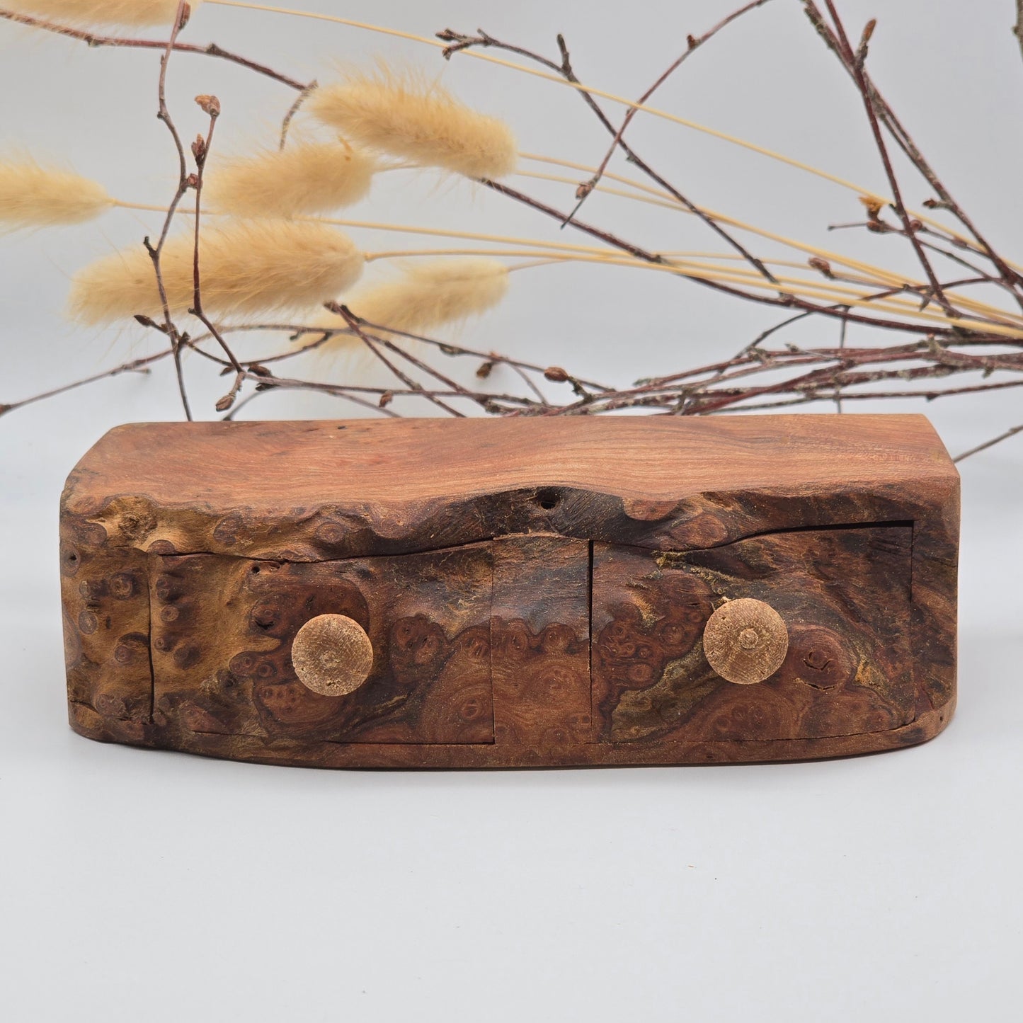 Natural edge wooden double box - Elm Burr