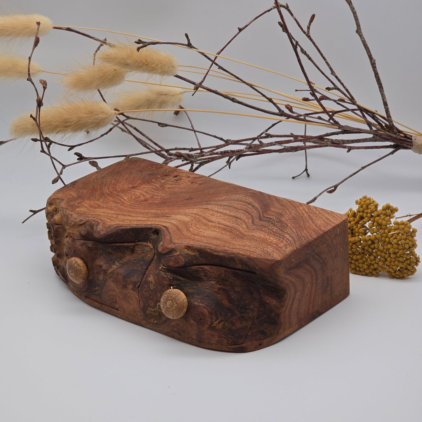 Natural edge wooden double box - Elm Burr