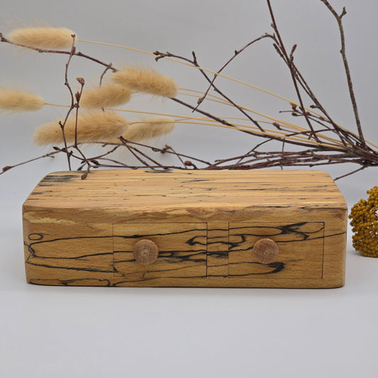 Natural edge wooden double box with secret drawer - Spalted Beech