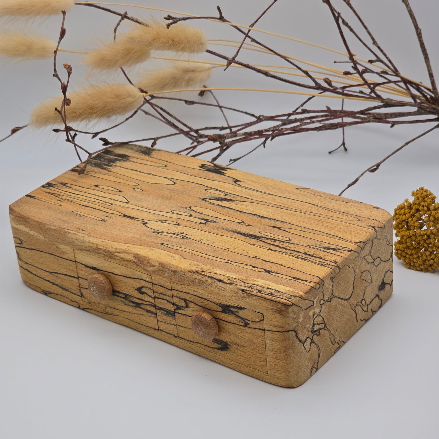 Natural edge wooden double box with secret drawer - Spalted Beech