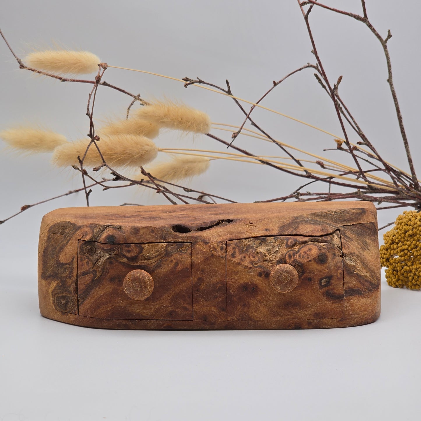 Natural edge wooden double box - Elm Burr