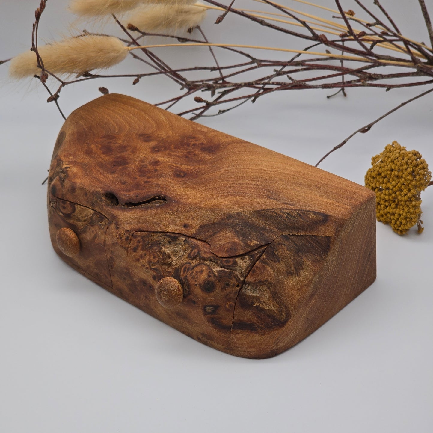Natural edge wooden double box - Elm Burr
