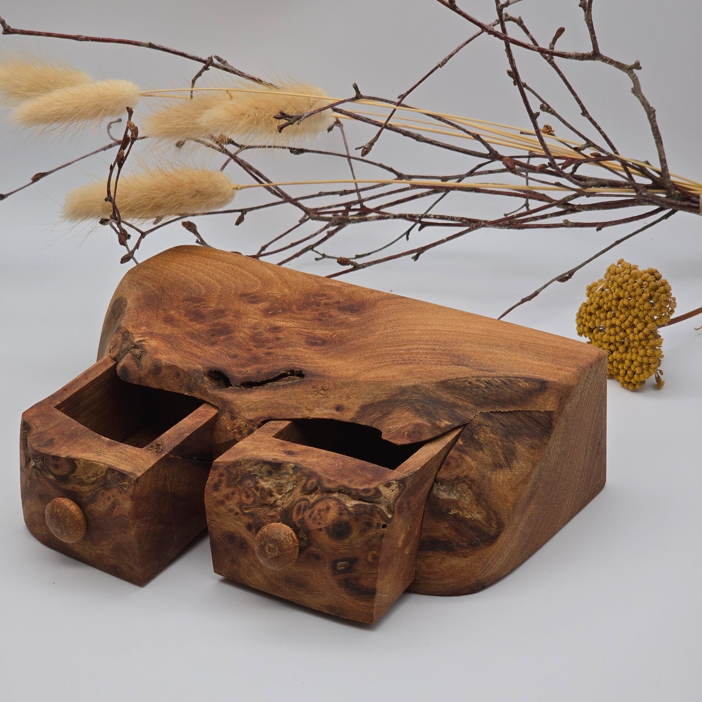 Natural edge wooden double box - Elm Burr