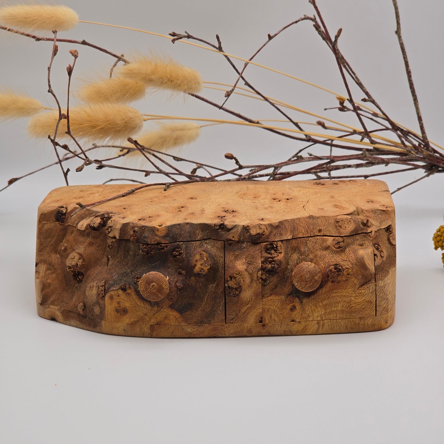 Natural edge wooden double box - Elm Burr