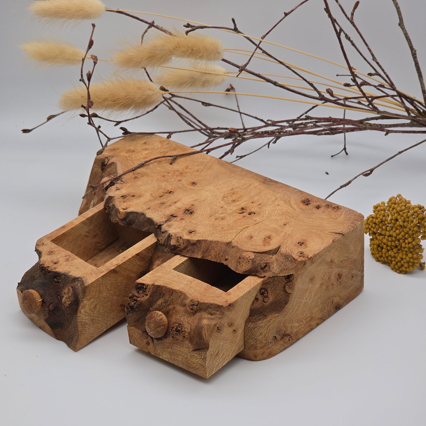 Natural edge wooden double box - Elm Burr