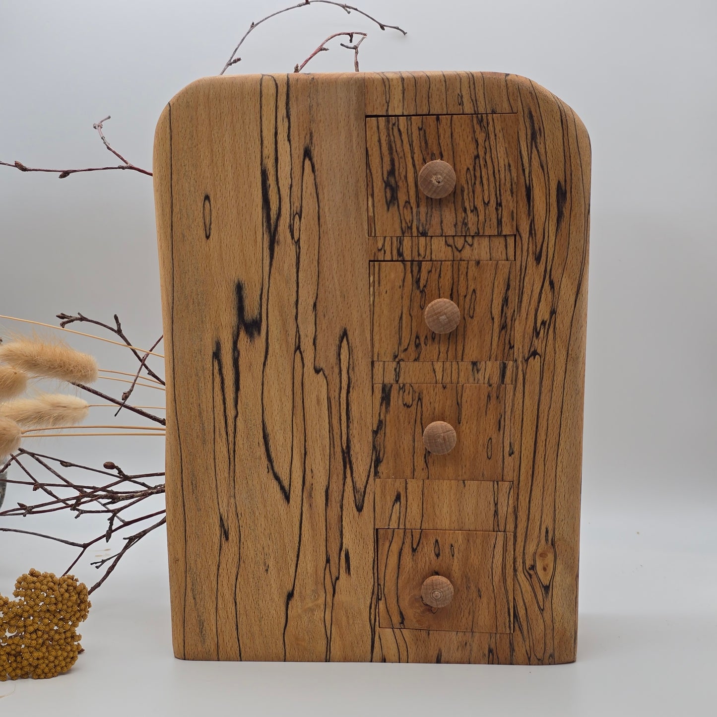 Natural edge wooden quadruple drawer block with secret four drawer stack - Spalted Beech