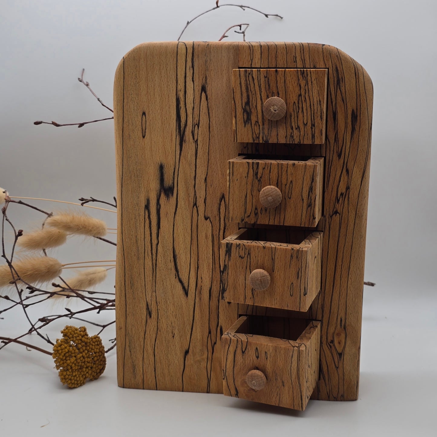 Natural edge wooden quadruple drawer block with secret four drawer stack - Spalted Beech