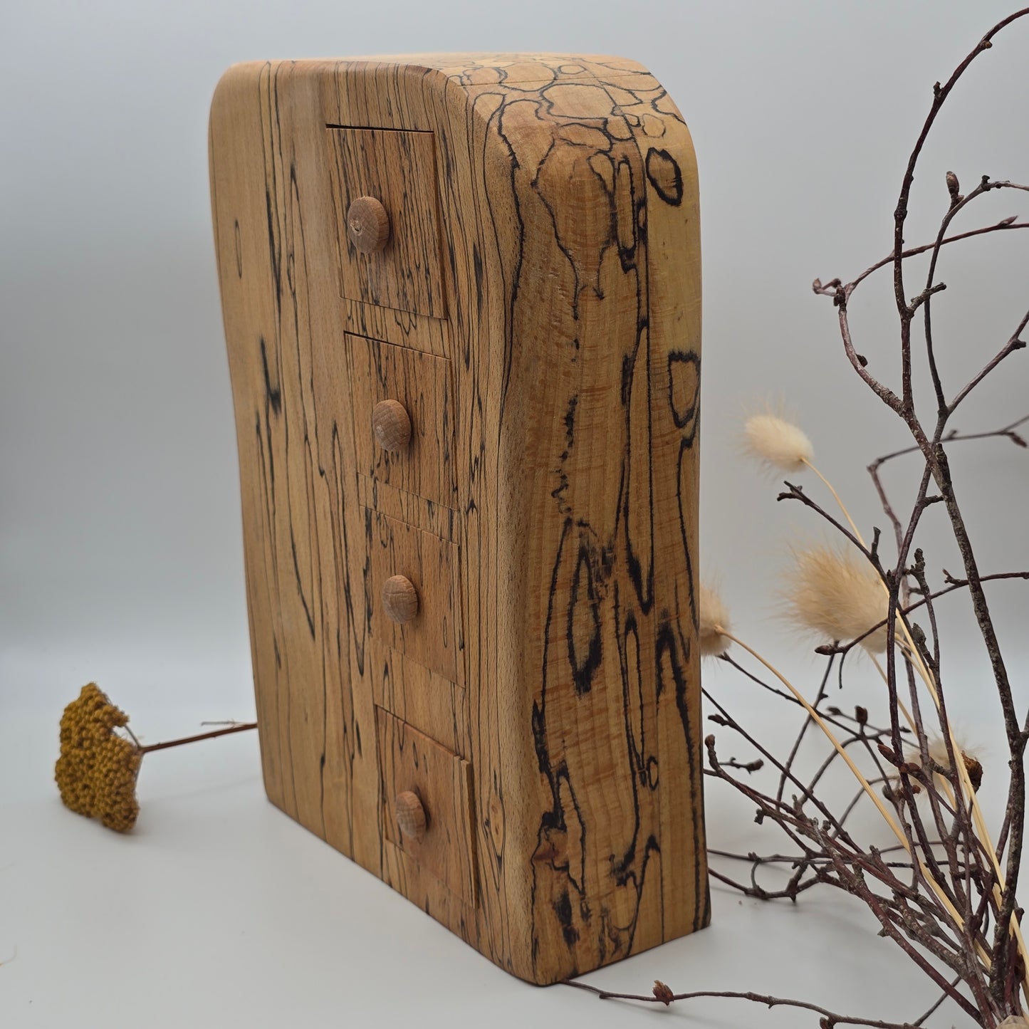 Natural edge wooden quadruple drawer block with secret four drawer stack - Spalted Beech
