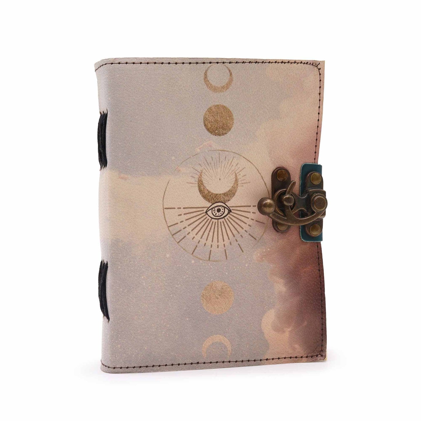 Leather Moon Phases Notebook with metal clasp