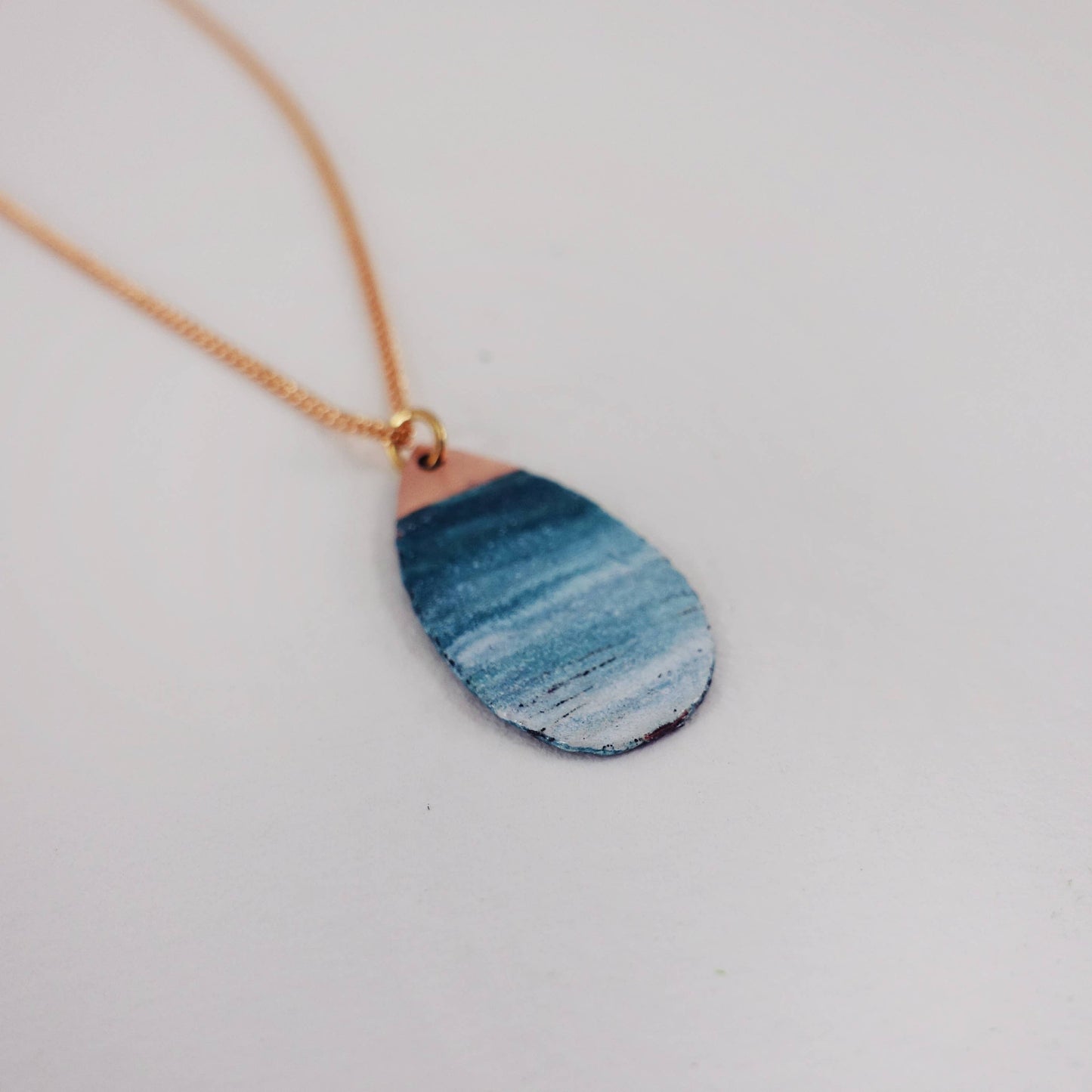 Oval Copper and Enamel Textured Pendant in Teal