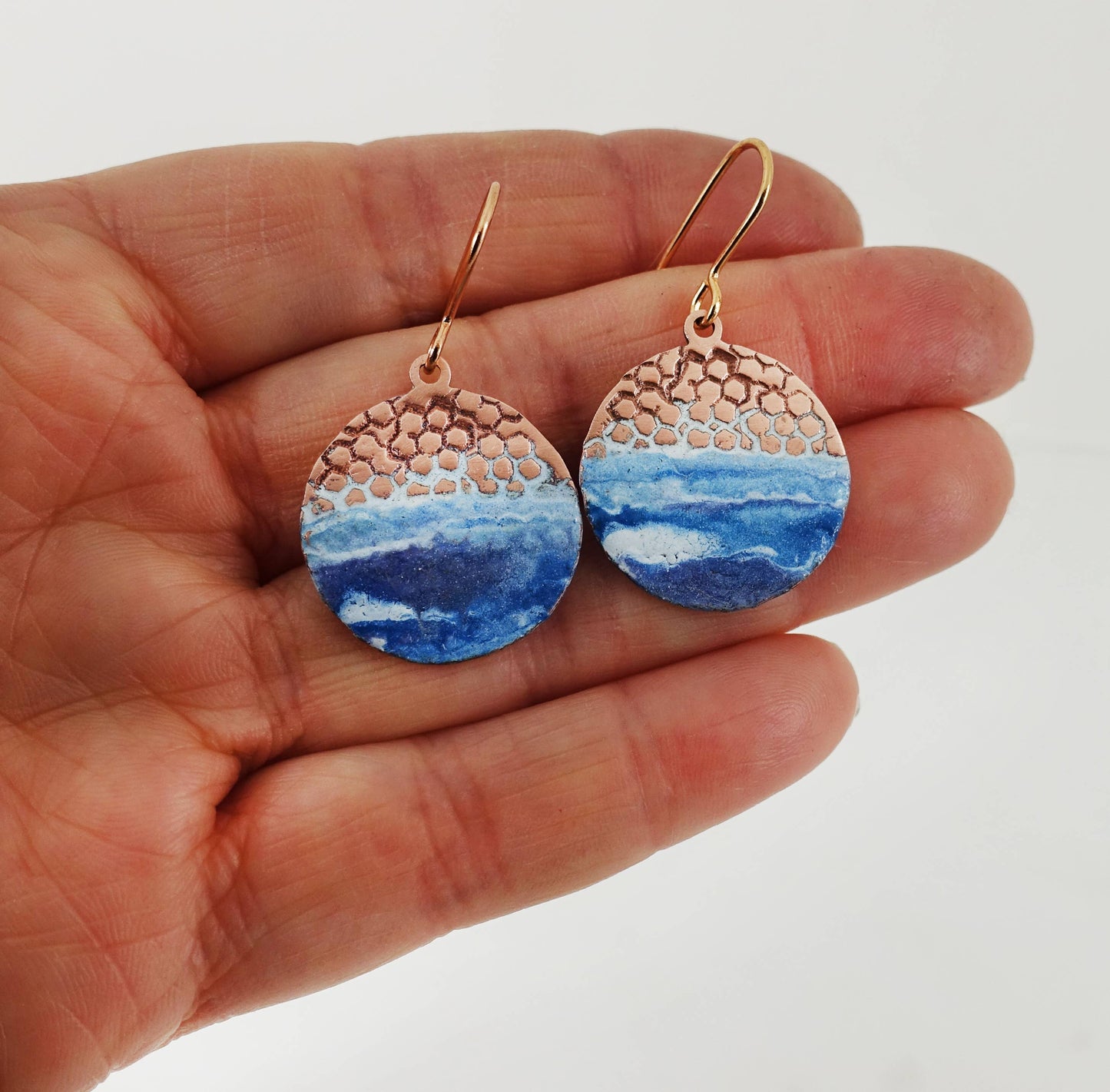 Enamel and Textured Copper Beach Earrings