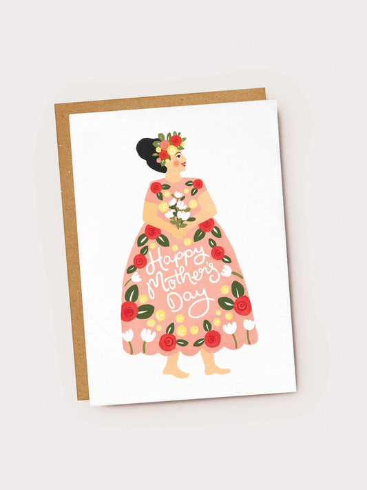 Pink Folk Dress Mother's Day Card