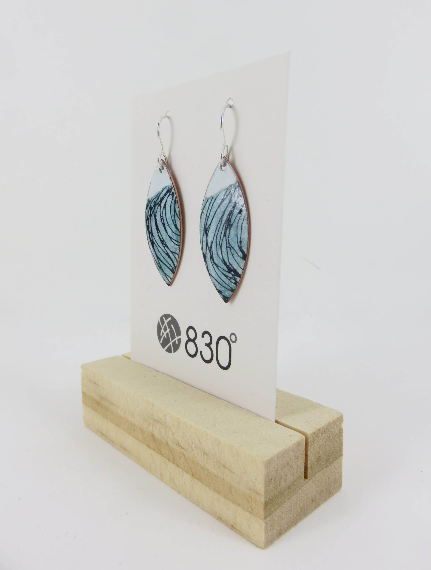 Copper Enamel Drop Dangle Earrings with Hand Drawn Detail