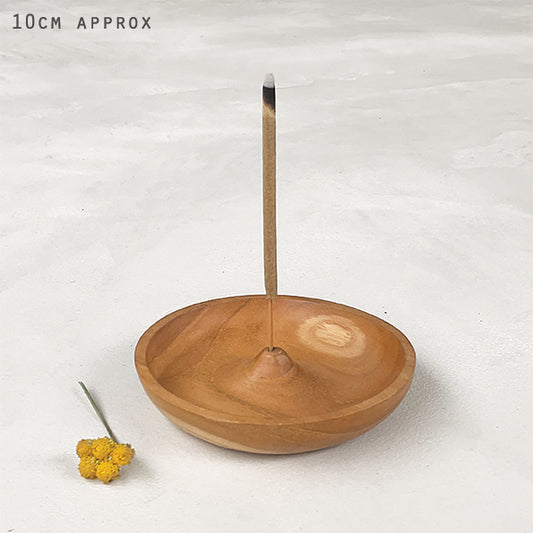 Wood incense holder - round dish
