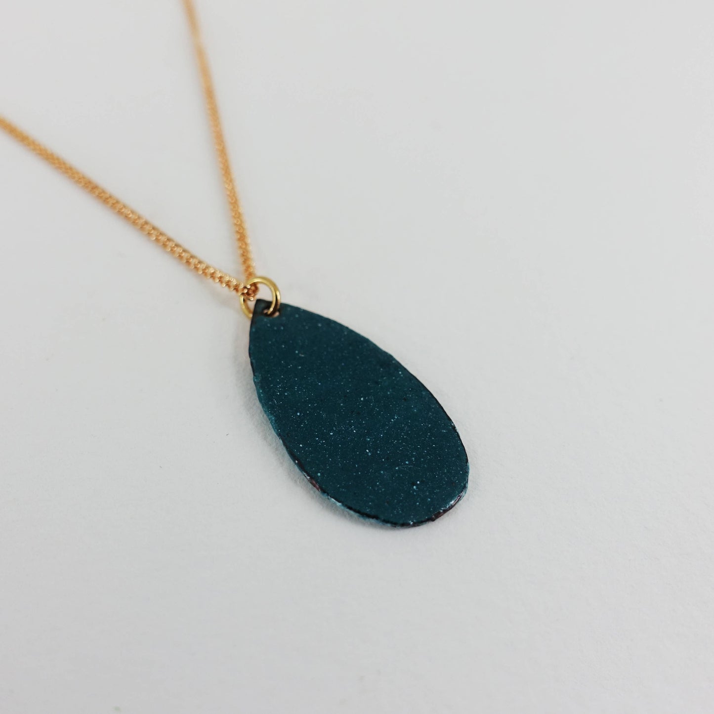 Oval Copper and Enamel Textured Pendant in Teal