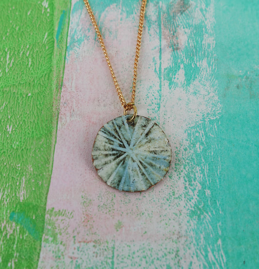 Textured Round Enamelled Copper Small Disc Pendant
