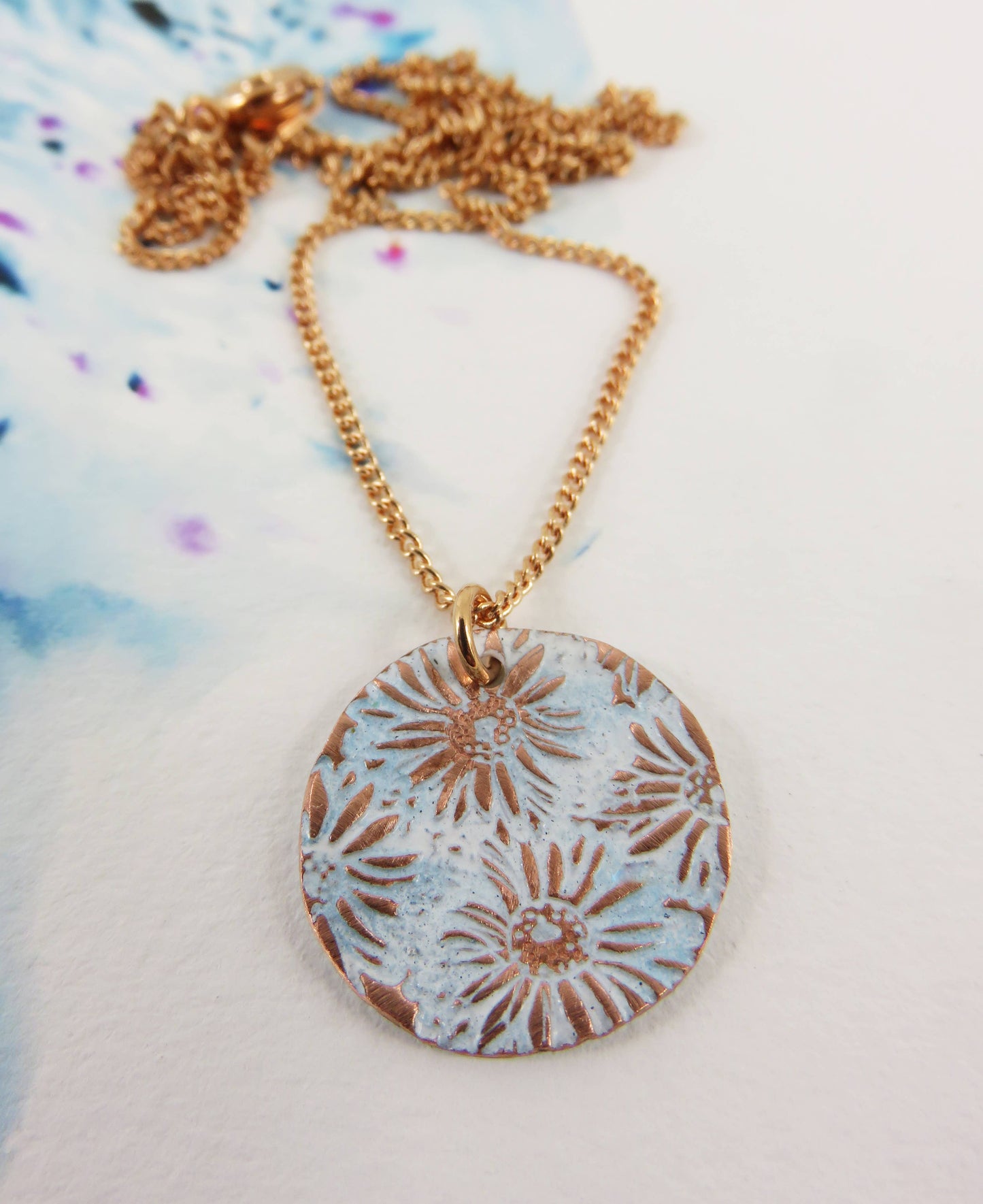 Textured Stamped Copper Small Disc Pendant
