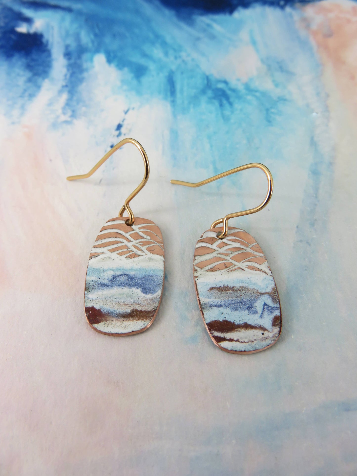 Enamel & Textured Copper Earrings - Multicolor Enamel