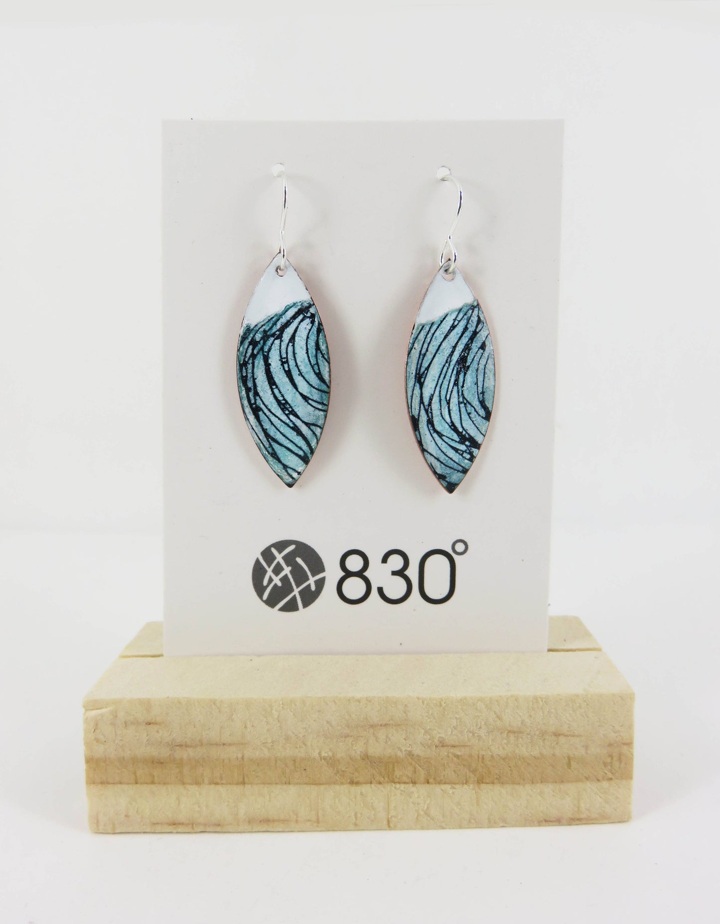 Copper Enamel Drop Dangle Earrings with Hand Drawn Detail