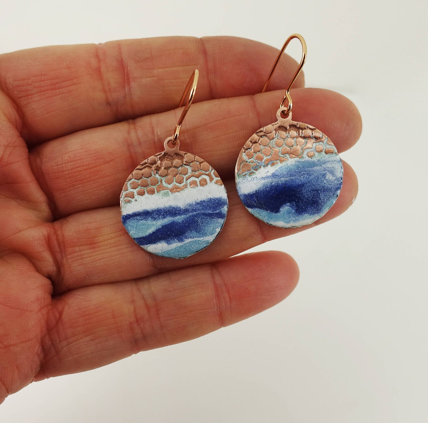 Enamel and Textured Copper Beach Earrings